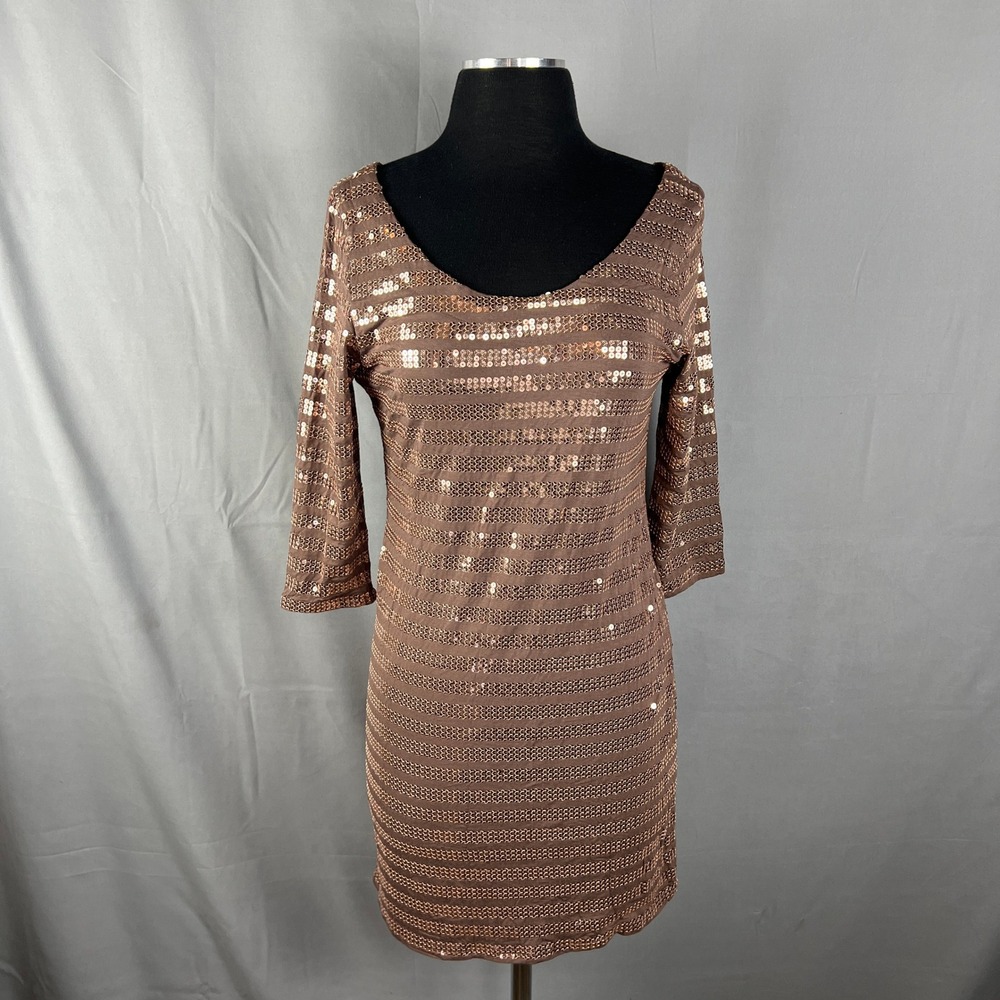 By Deep Los Angeles Shift Dress Womens Large Brown Sequin Embellished Minimalist